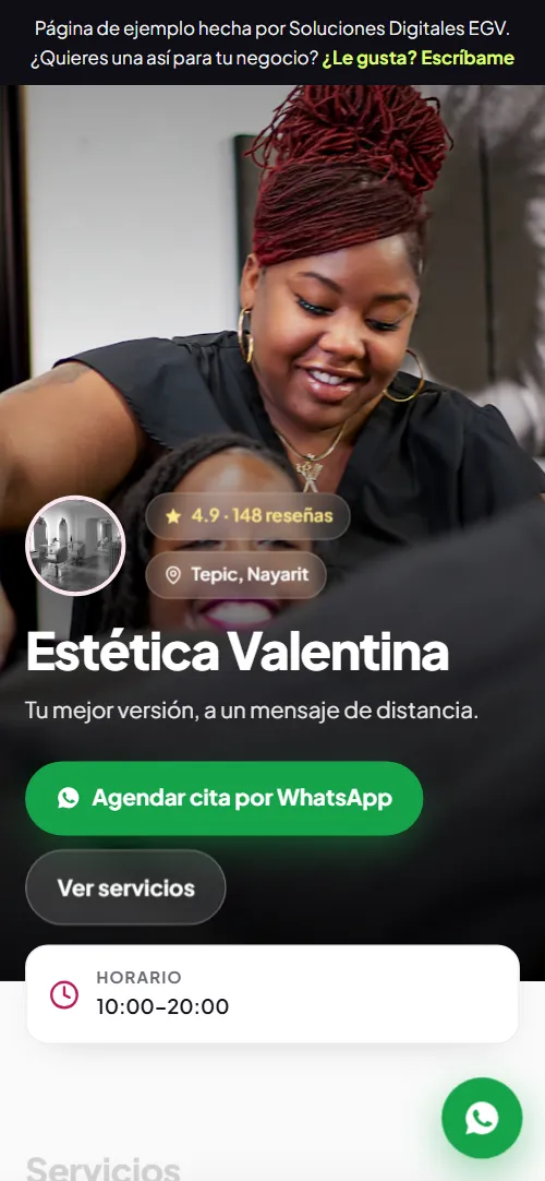 Página de ejemplo de una estética