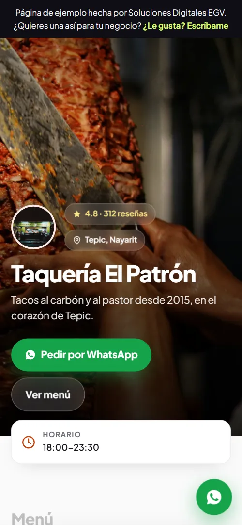 Página de ejemplo de una taquería